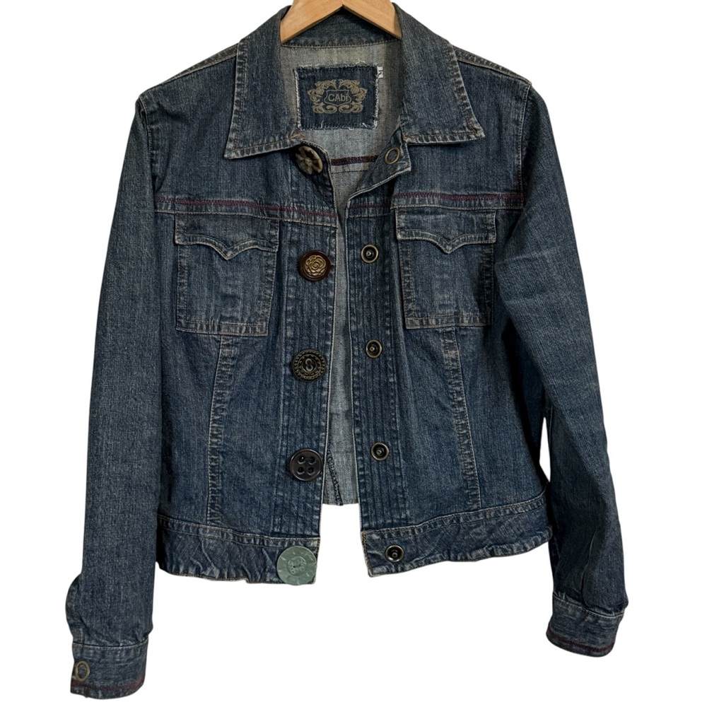 CAbi Artsy Jean Jacket with snap closures and unique Vintage Buttons Size M - Picture 2 of 13